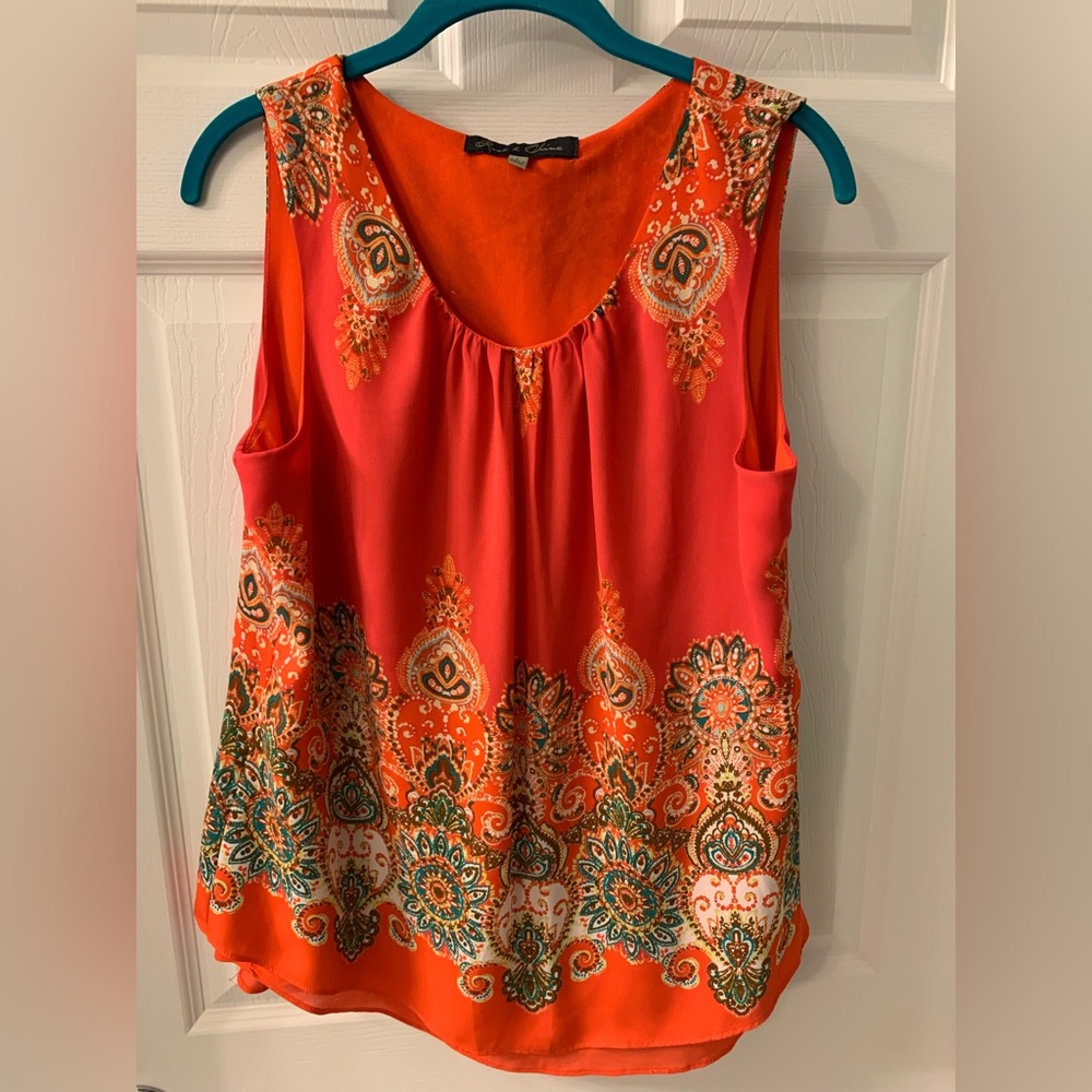 Rose & Olive Orange Pink Patterned Tank Size XL